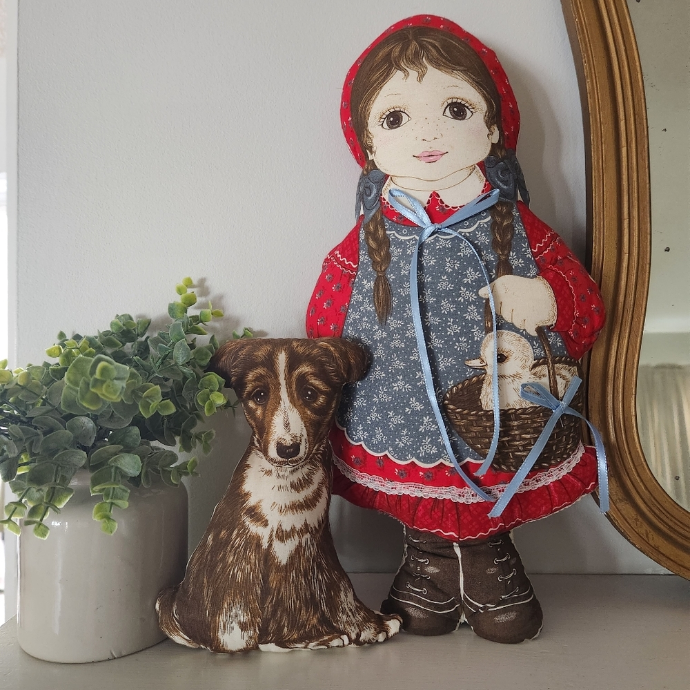Vintage Amanda & Rags Stuffed Cloth Doll & Dog